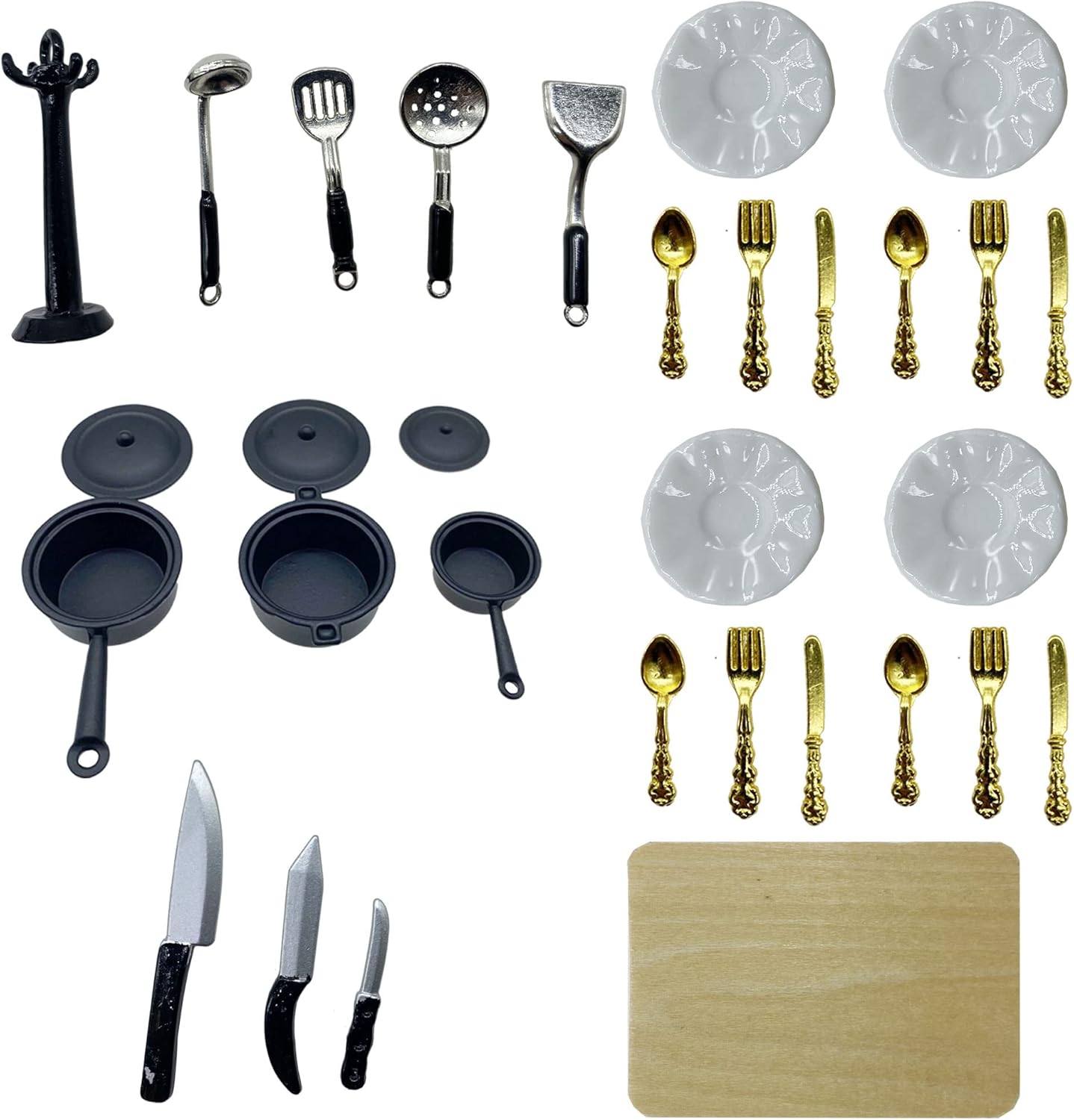 Cayway Miniature Kitchen Accessories Miniature Cookware Accessories Mini Food Accessory Mini Pot Dish Knife Fork for Play Food Toys