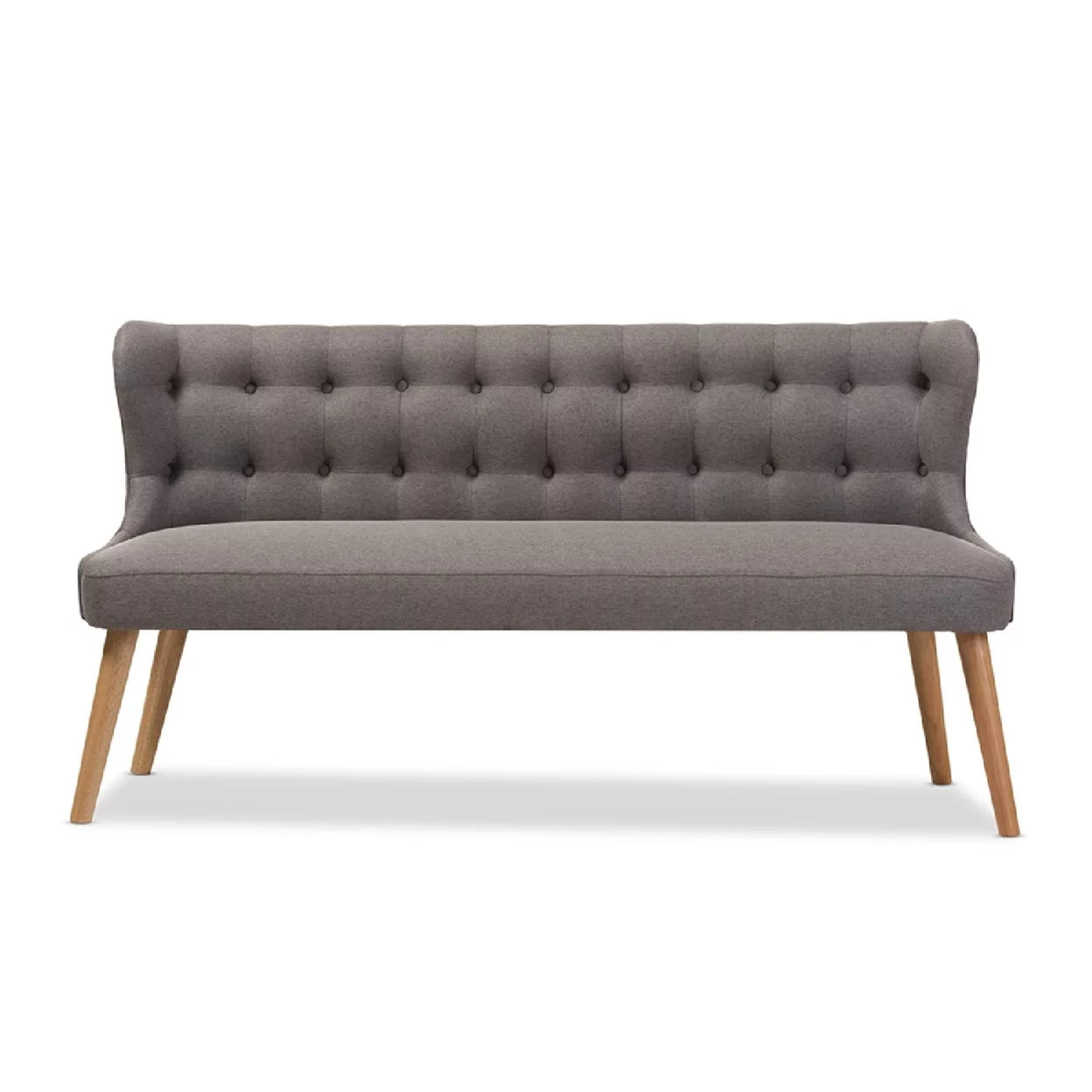 Wholesale Interiors Baxton Studio Melody Mid-Century Modern Grey Fabric and Natural Wood Finishing 3-Seater Settee Bench