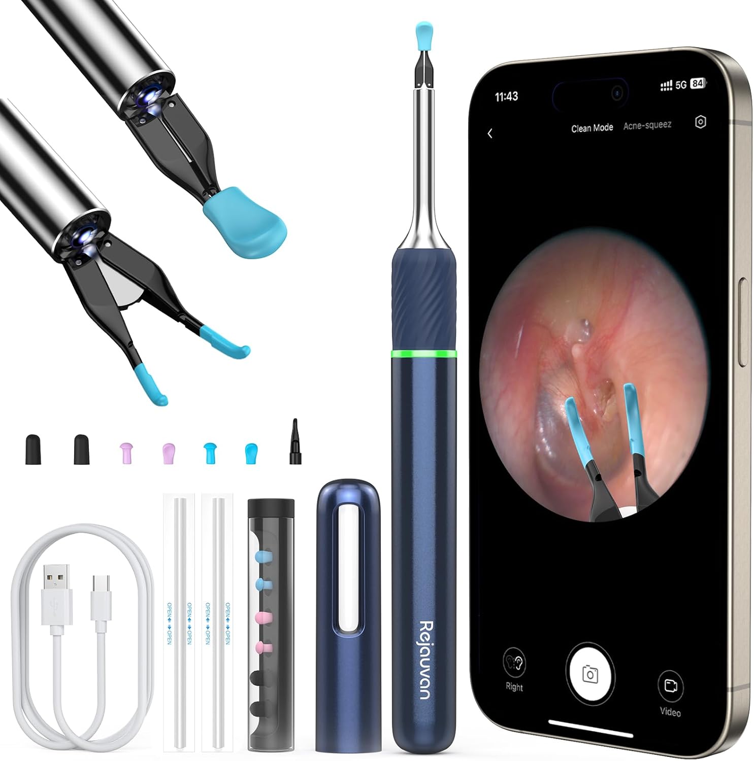 Ear Wax Removal Tool with Ear Camera, Ear Cleaner with Ear Pick &Tweezers Mode,1000W Ear Scope, Universal Gyroscope for Earwax Removal, Ear Wax Removal Kit Include 6pcs Ear Scoop