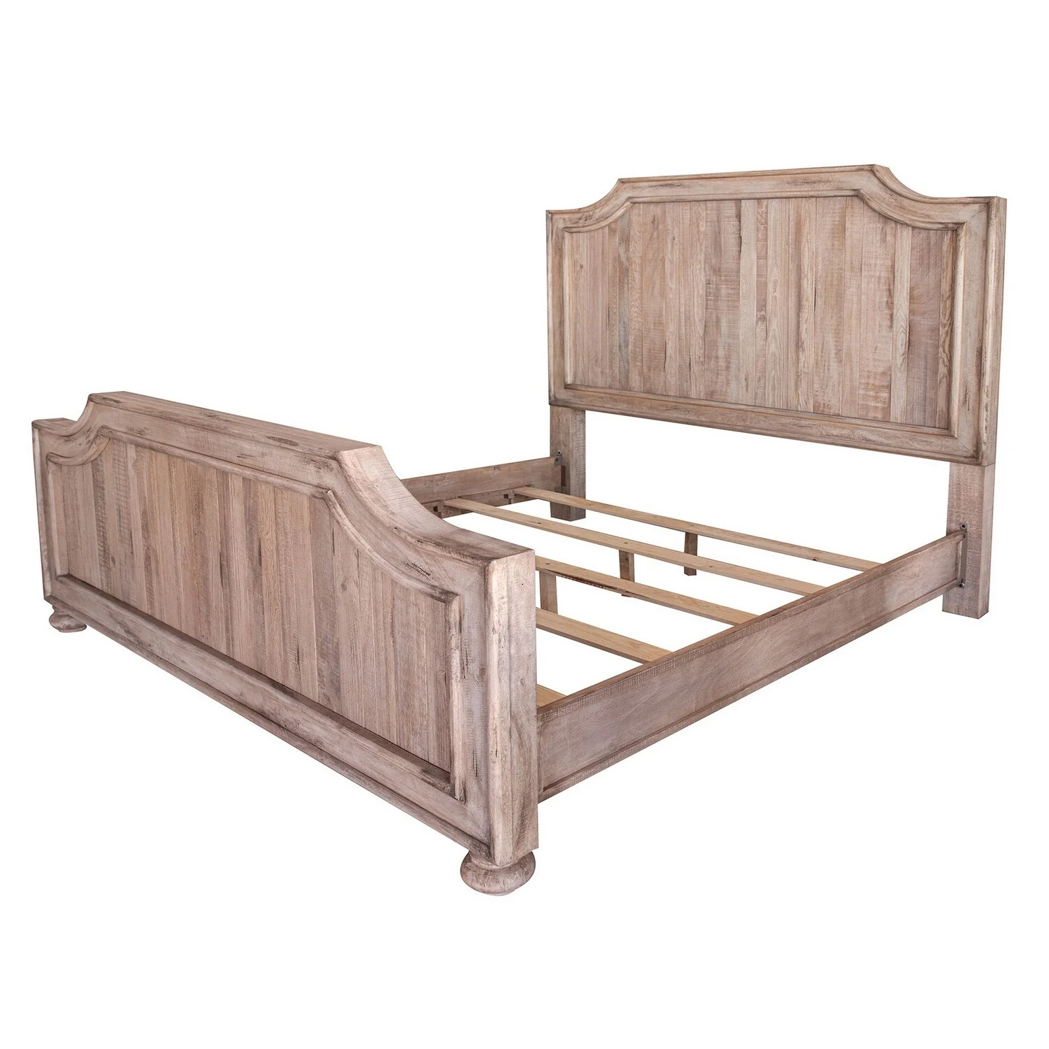 Benjara Genie Queen Size Bed, Curved Headboard and Footboard, Brown Mango Wood