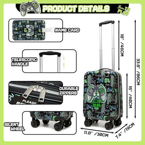 Kid’s Luggage Set 2 Piece Suitcase Set 16’’ Hardside Luggage with Spinner Wheels Girls Boys Carry on Toddler Luggage Travel Rolling Luggage Carry on Luggage Airline Approved Football