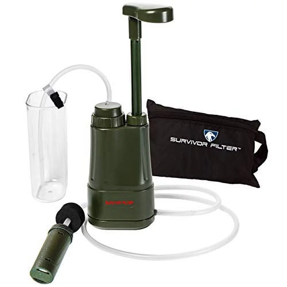 Survivor Filter Pro Water Purification System for Survival - Lightweight Hand-Pump Portable Water Filter for Backpacking Hiking Camping Water Filtration - Removal of 99.999% of Tested Virus Bacteria