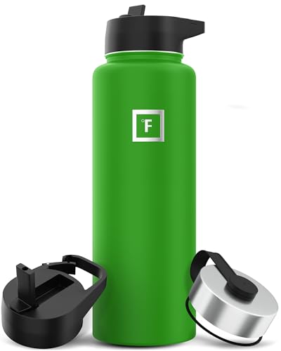 IRON °FLASK Camping & Hiking Hydration Flask with 3 Lids - Stainless Steel, Double Walled & Vacuum Insulated Water Bottle - Leak Proof & BPA Free (Midnight Black, Straw - 40 oz)
