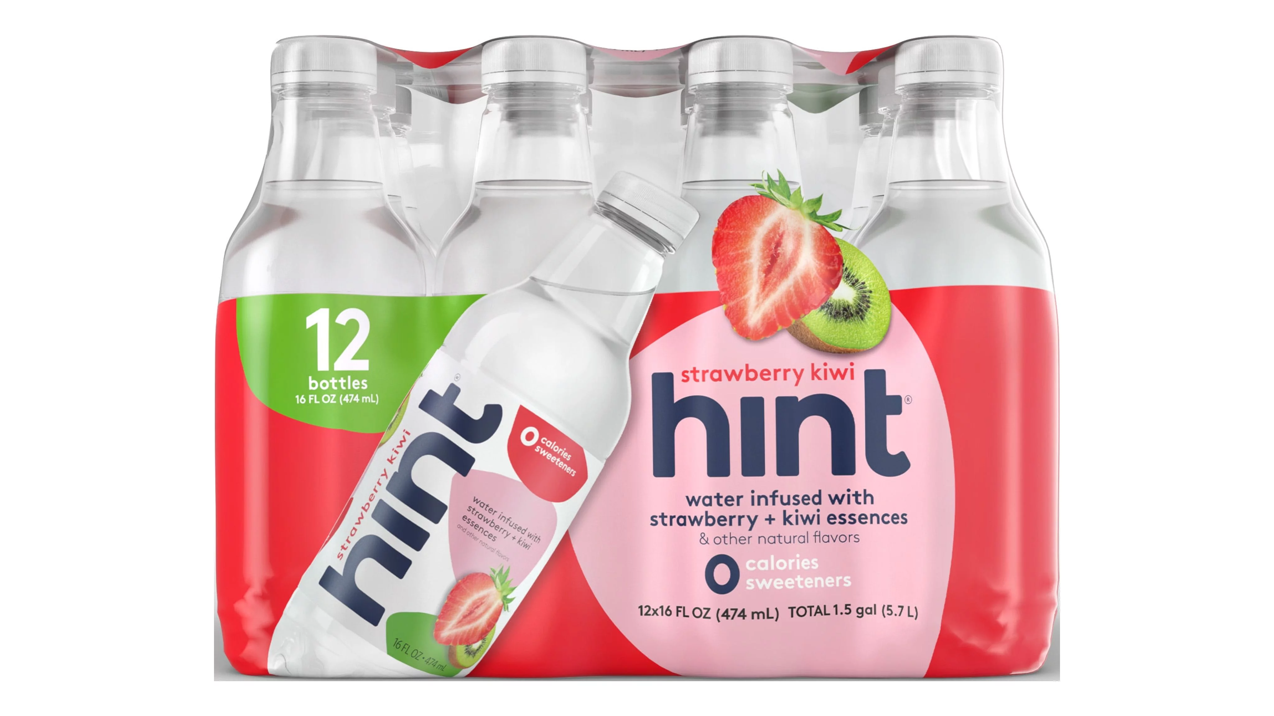 Hint Water Strawberry Kiwi (Pack of 12) 16 Ounce Bottles Pure Water Infused Strawberry Kiwi Zero Sugar Zero Calories Zero Sweeteners Zero Preservatives Zero Artificial Flavor