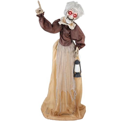 Haunted Hill Farm 5.5-Ft Animatronic Animated Standing Masquerade Lady, Halloween Animatronic, Spooky Venetian Masquerade Prop, Creepy House Party Decoration, Touch-Activated Lights & Sound, Life-Size