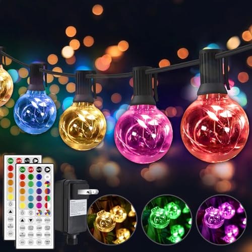 LED Outdoor String Lights, 30FT Connectable G40 Patio Light Outdoor Waterproof with 30 LED Bulbs, RGB Color Changing Cafe Decorative Lights with Remote for Outside Camping Gazebo Party Balcony Decor