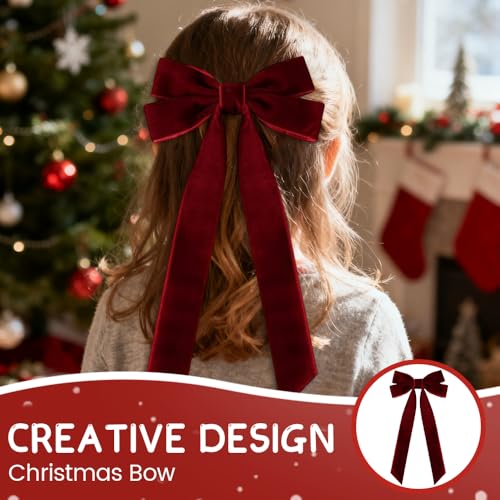 Velvet Ribbon Bows for Christmas Tree, Burgundy Bows for Christmas Tree Craft Ornaments, Hair Clip for Women, Velvet Bow for Garland Wreath Gift Wrapping Candy Bags Party DIY Decor (Red, 10)