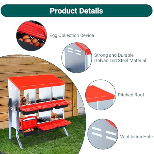 Chicken Nesting Box, 10 Hole 2 Layer Hen Nest Box with Legs, Roll Away Eggs Laying Boxes,Cleanable Pull Out Hen Roosting Boxes