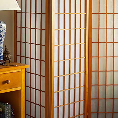Red Lantern 6 ft. Tall Window Pane Shoji Screen-Natural-4 Panels Room Divider