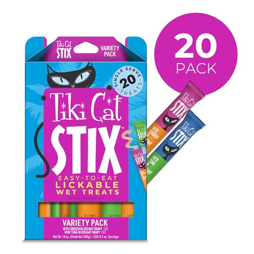 Tiki Cat Stix Mousse Treats, Variety Mega Jar, Single Serve Indulgent Lickable Treat or Dry Food Topper, 50 Count, 25 oz. (0.5 oz./Stick)