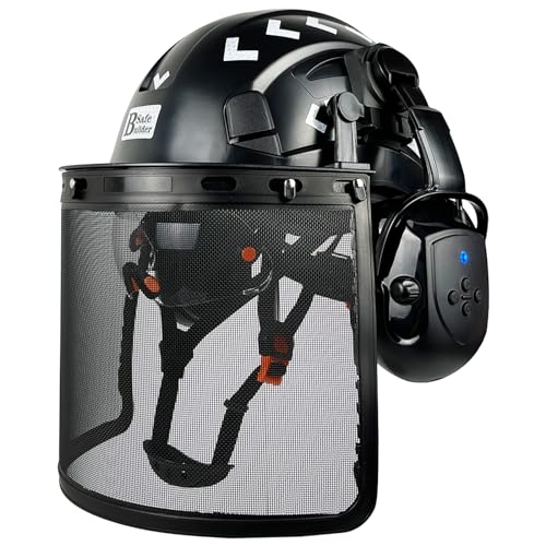 Forestry Chainsaw Tree Work Safety Helmet Vented Hard Hats w/Visor Bluetooth Ear Muffs Face Shield Outdoor Hardhats Vented ANSI Z89.1