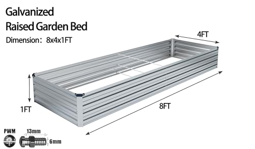 8x4x1FT Galvanized Raised Garden Bed Outdoor for Vegetables,Galvanized Planter Boxes Metal Raised Beds for Gardening