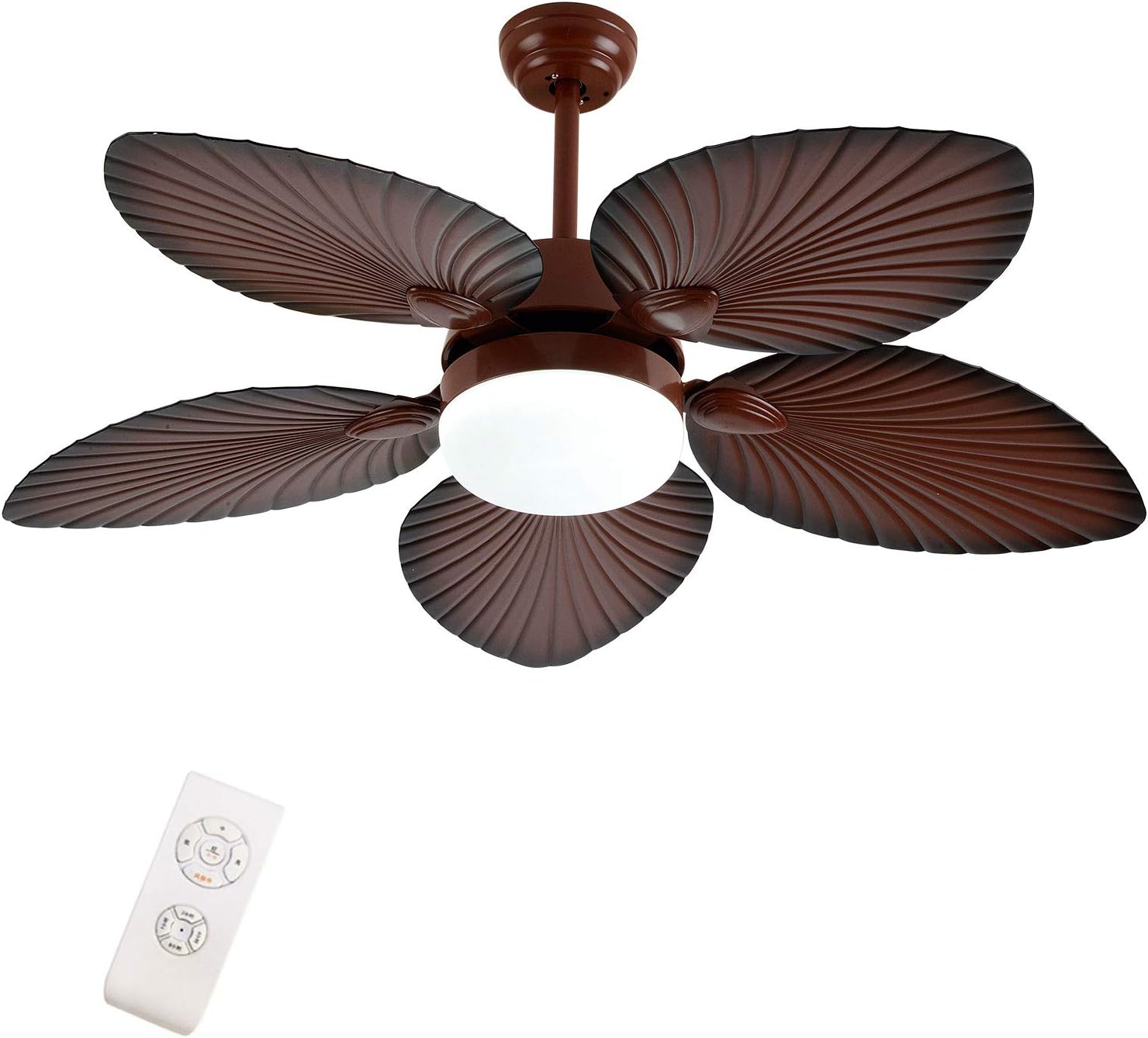 Ceiling Fan with Light, 42 Inch Tropical Coastal Indoor/Outdoor Ceiling Fan with LED Light and Remote Control, 3 Colors, 3 Speeds,Acrylic Lamp Cover+Pure Copper Motor+5 Palm Leaf Blades Fan for Patio