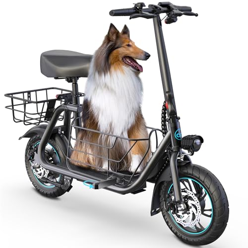 Electric Scooter with Seat, 550W Motor,18.6MPH Top Speed, 20 Miles Range,Adults Electric Scooter with Large Storage Basket for Pets Dogs and Items