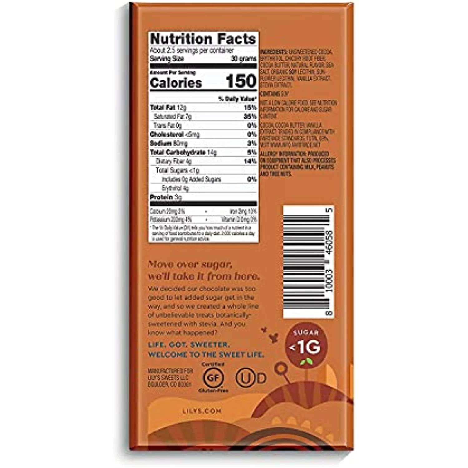 Extra Dark Salted Caramel Chocolate Bar by Lily's Made with Stevia, No Added Sugar, Low-Carb, Keto Friendly 70% Cocoa Fair Trade, Gluten-Free & Non-GMO 2.8 ounce, 12-Pack