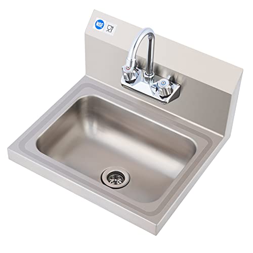 WILPREP Commercial Stainless Steel Sink for Hand Washing, NSF Commercial Utility Sink with Faucet and Side Splash, Wall Mount Kitchen for Restaurant Bar RV Bathroom Laundry Room (17 x 15 Inches)