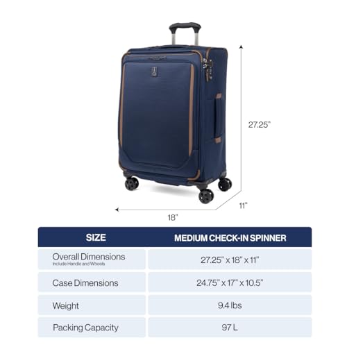 Travelpro Crew Classic Lightweight Softside Expandable Checked Luggage, 8 Wheel Spinner Suitcase, TSA Lock, Men and Women, Checked Large 29-Inch, Patriot Blue