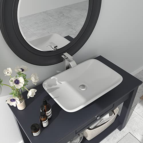 BWE Vessel Sink Faucet Modern Waterfall Chrome Single Hole Bathroom Faucet Single Handle with Pop up Drain Without Overflow Assembly Vanity Basin Bath Sink Faucets Mixer Tap