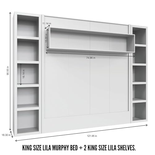 Oakland Living Easy-Lift Queen Murphy Wall Bed in Brown Wood Grain with Two Bookshelves