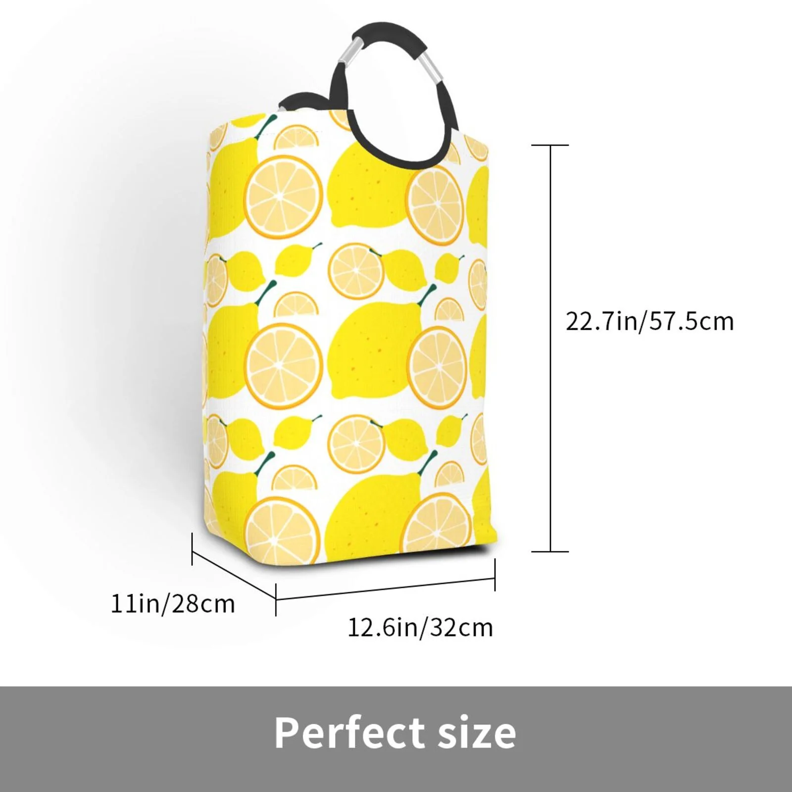 LNWH Fruit Lemon Print Art Pattern Laundry Basket, 50L Large Capacity Foldable Laundry Hamper