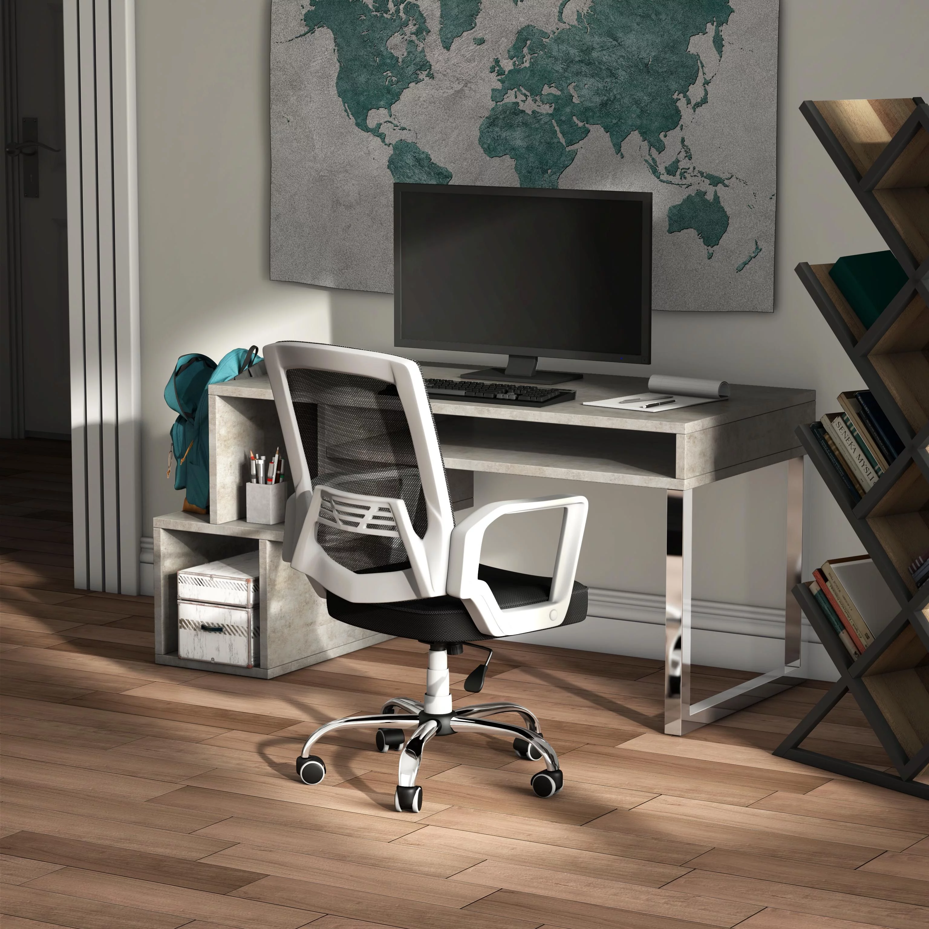 Furniture of America Dema Contemporary White Fabric Height Adjustable Desk Chair by