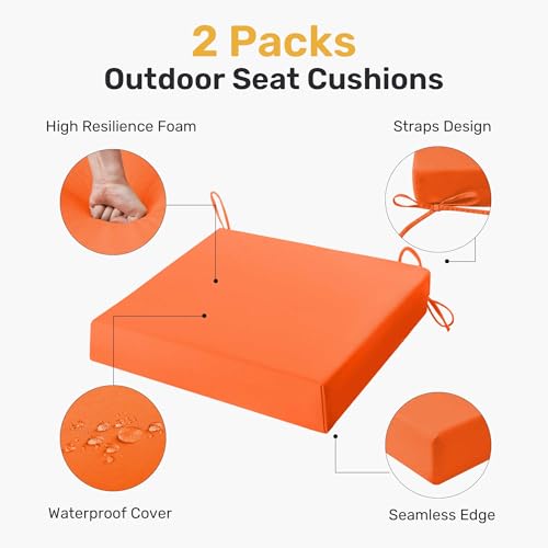 UNIKOME Outdoor Chair Cushions Pack of 4, Water Resistant Patio Cushions with Ties, High Density Sponge Filling Square Corner Seat Cushions for Outdoor Furniture, 18.5