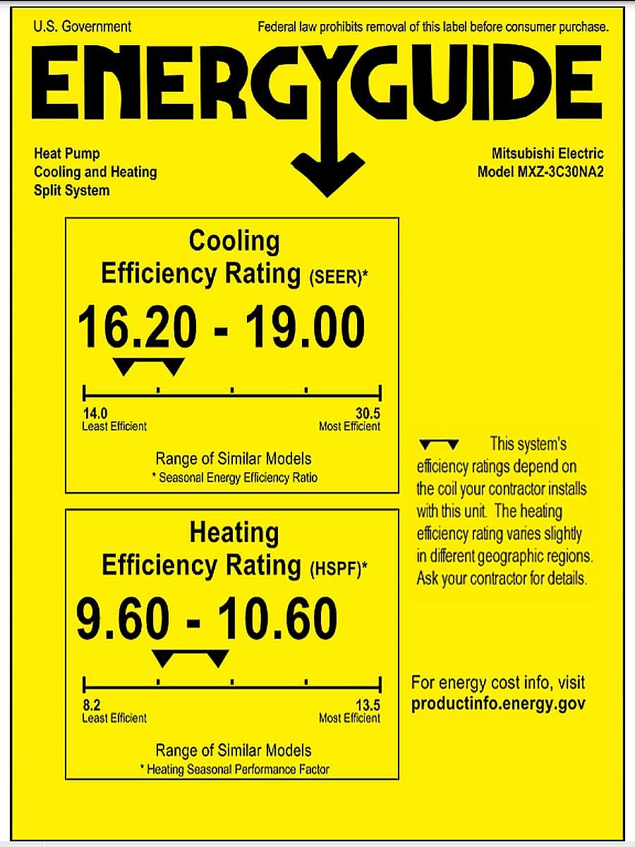 Mitsubishi 30,000 Btu 19 Seer Dual Zone Ductless Mini Split Heat Pump System (AC and Heat) - 12K-18K