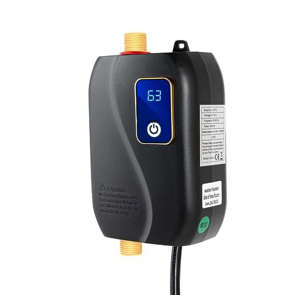 OUKANING Thermostatic Tankless Electric Water Heater 110V 3000W Mini Instant Hot Water