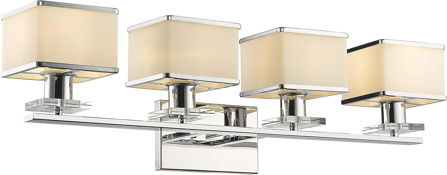NLIBOOMLife Goods Contemporary 4 Light Chrome Finish White Opal Glass Bath Vanity Wall Fixture 32" Wide