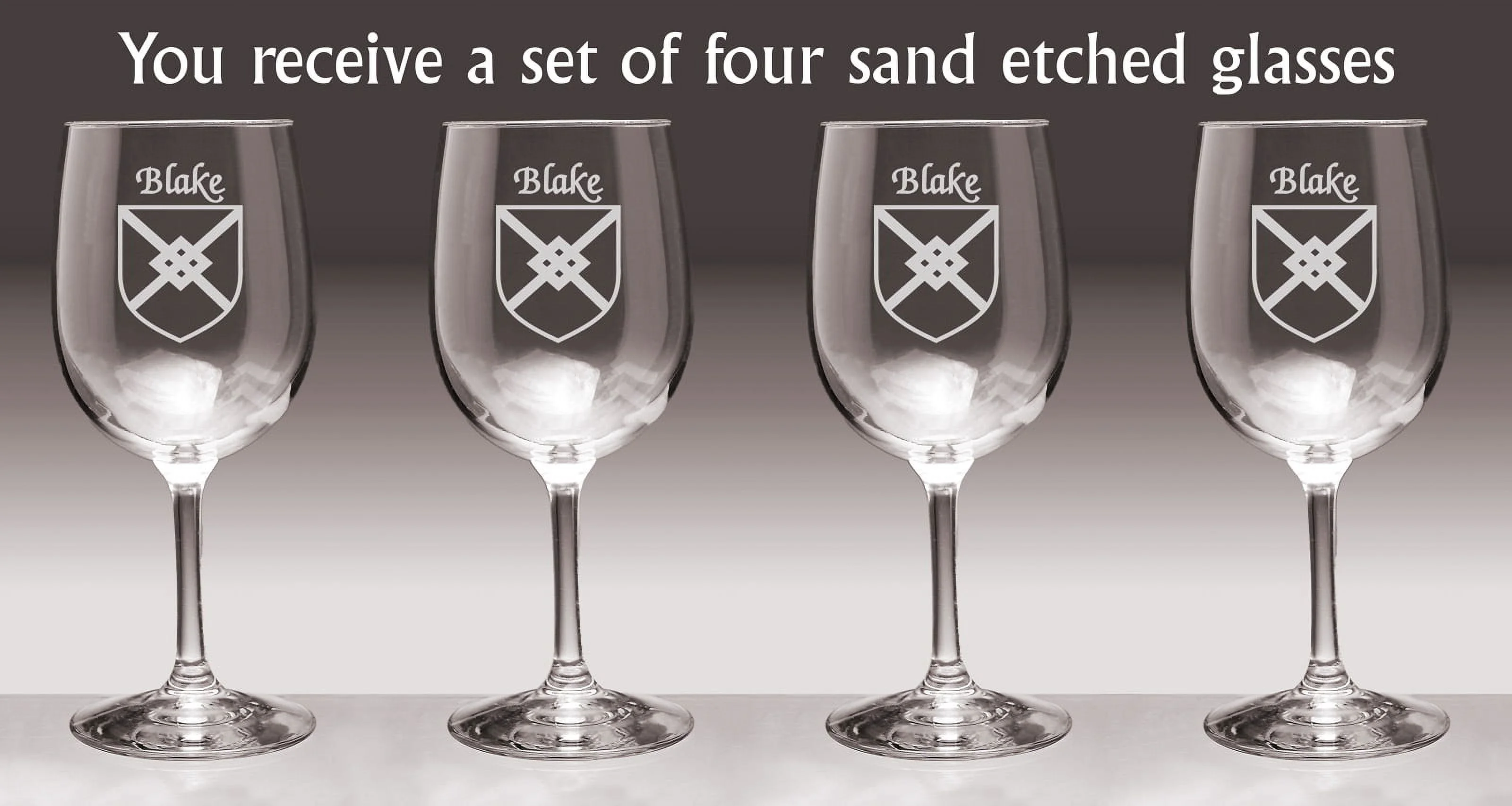 Blake Irish Coat of Arms Wine Glasses - Set of 4 (Sand Etched)