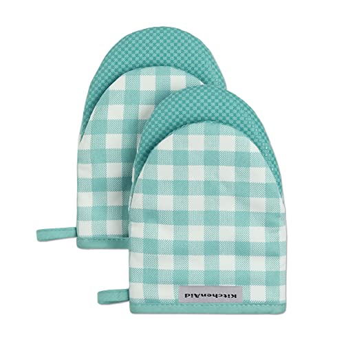 KitchenAid Gingham Cotton Mini Oven Mitt 2-Pack Set, Passion Red, 5.5