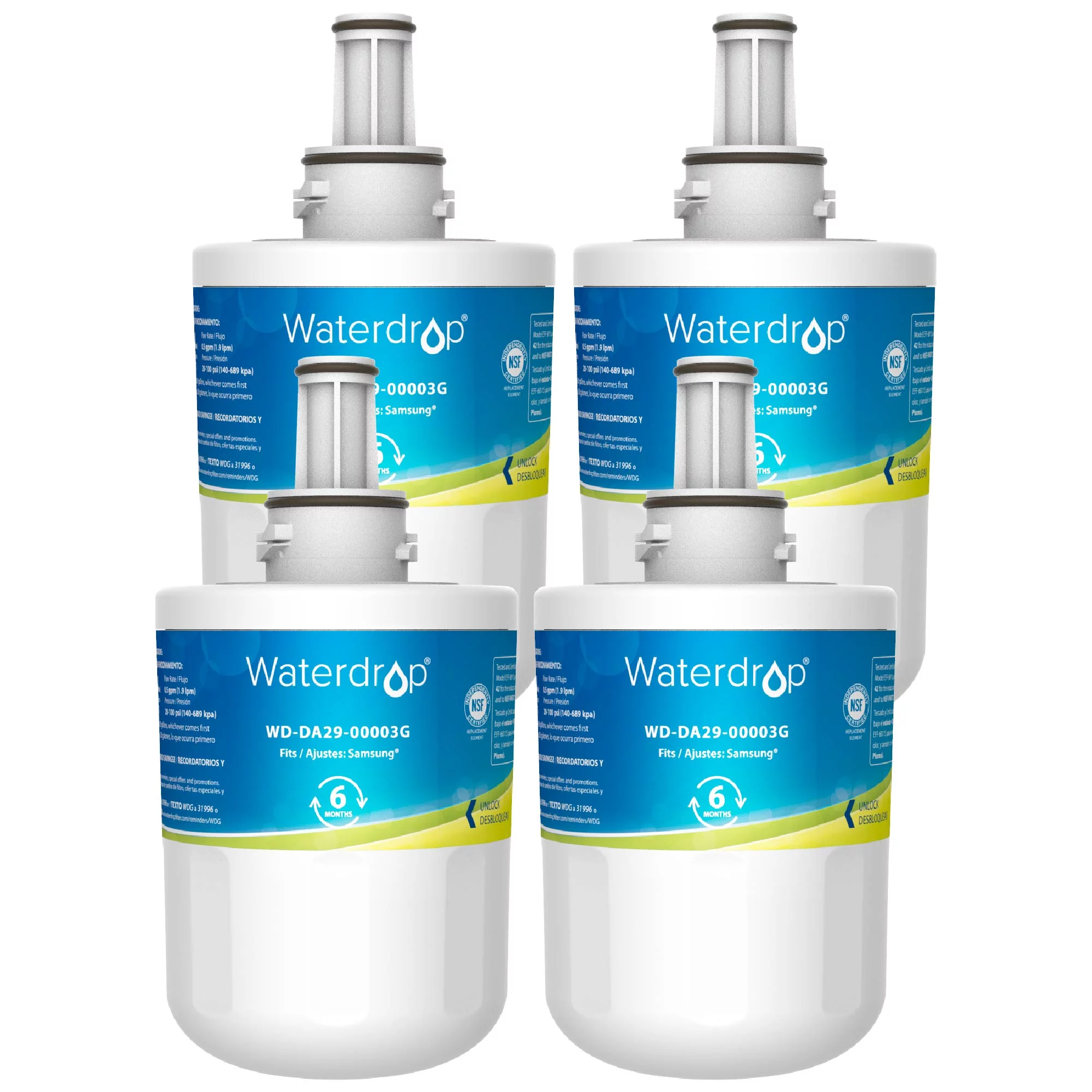 Samsung DA29-00003G Refrigerator Water Filter Replacement by Waterdrop, Compatible with Samsung DA29-00003G, Aqua-Pure Plus DA29-00003B, HAFCU1, DA29-00003A, 4 Filters, Package may vary