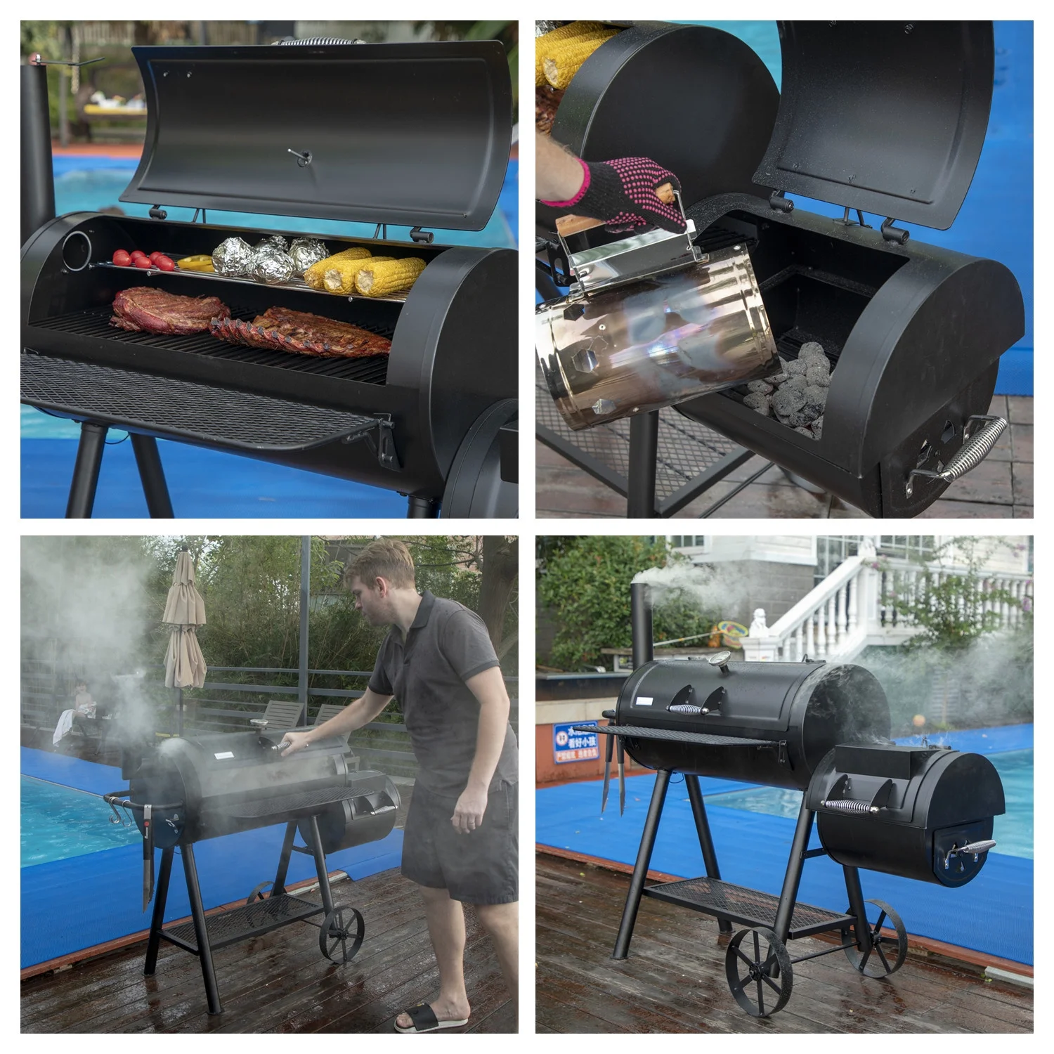 Summit Living Charcoal Grill with Offset Smoker 941 sq.in. Extra Large BBQ Grill Black