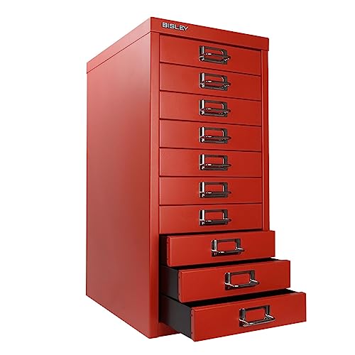 Bisley 10-Drawer Steel MultiDrawer Cabinet - Black, Chrome Pull Handles with Label Holders, Powder-Coated Steel, Removable Drawers, Fits Under Most Desks, Labels Included