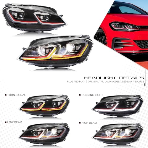 inginuity time LED Facelift Headlights fit for Golf 7 VII MK7 2015 2016 2017 Sequential Indicator Projector Replacement Front Lamps Assembly 【CANNOT FIT GTI 】