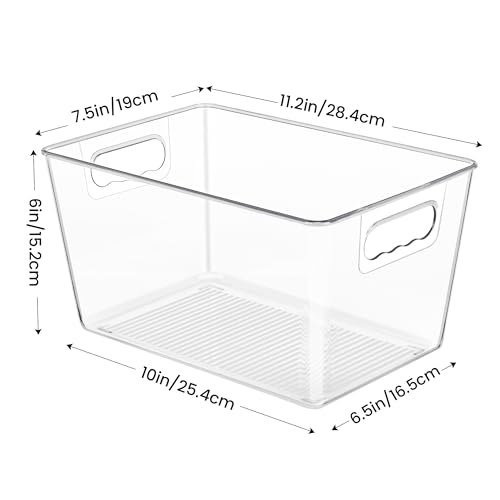 YIHONG 6 Pack Clear Pantry Organizer Bins, Plastic Containers with Handle for Kitchen,Freezer,Cabinet,Closet,Bathroom Under Sink Storage