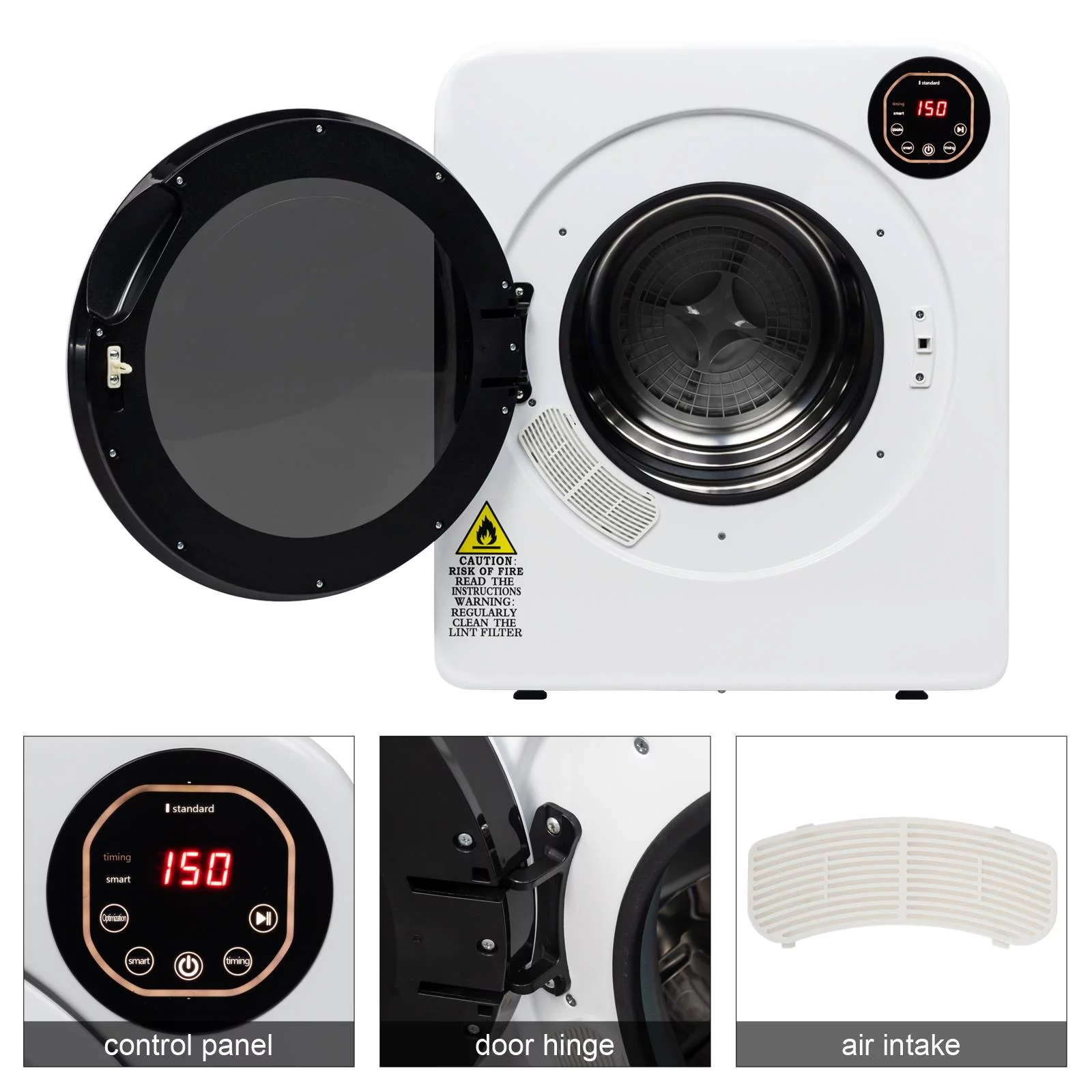 Ktaxon 3.5 Cu.Ft Stainless Steel Compact Electric Clothes Dryer With LCD Display, White