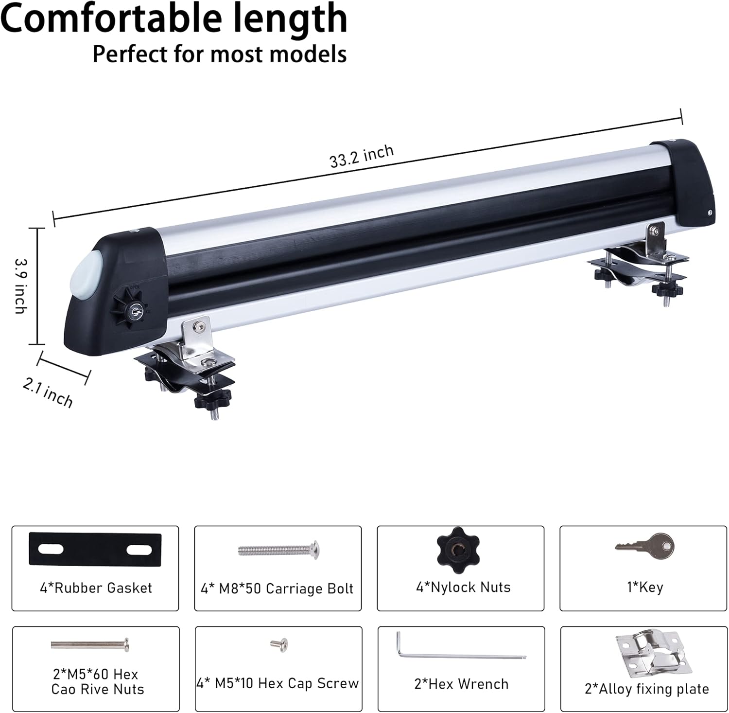 GPT RACK 33'' Ski & Snowboard Racks, Aluminum Universal Ski Roof Rack Fits for 6 Pairs of Skis Or 4 Snowboards, Ski Roof Carrier Fits for Most Vehicles Equipped Crossbars