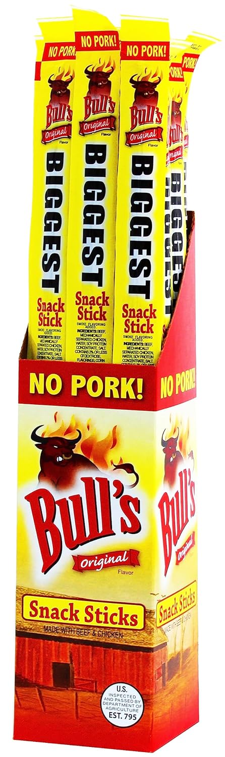 Bull's Original 0.9oz Snack Sticks – 24 Count Box (Made with beef and chicken – no pork)