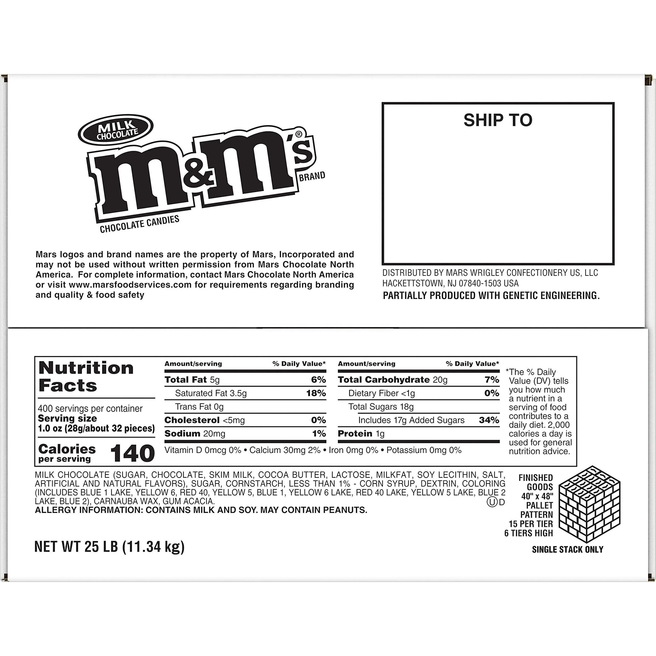 M&M,S M&Ms Milk Chocolate Candy 25Lb Bulk Box, 25 Ounce