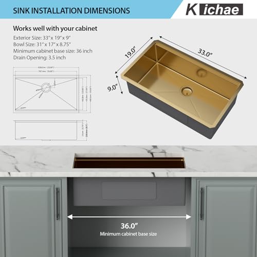 Kichae 12“ Deep Laundry Sink Undermount - 24 Inch Black Undermount Utility Sink Stainless Steel Single Bowl Under Counter Handmade Laundry Utility Room Basin