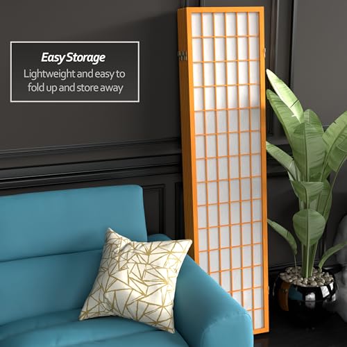 Red Lantern 6 ft. Tall Window Pane Shoji Screen-Natural-4 Panels Room Divider