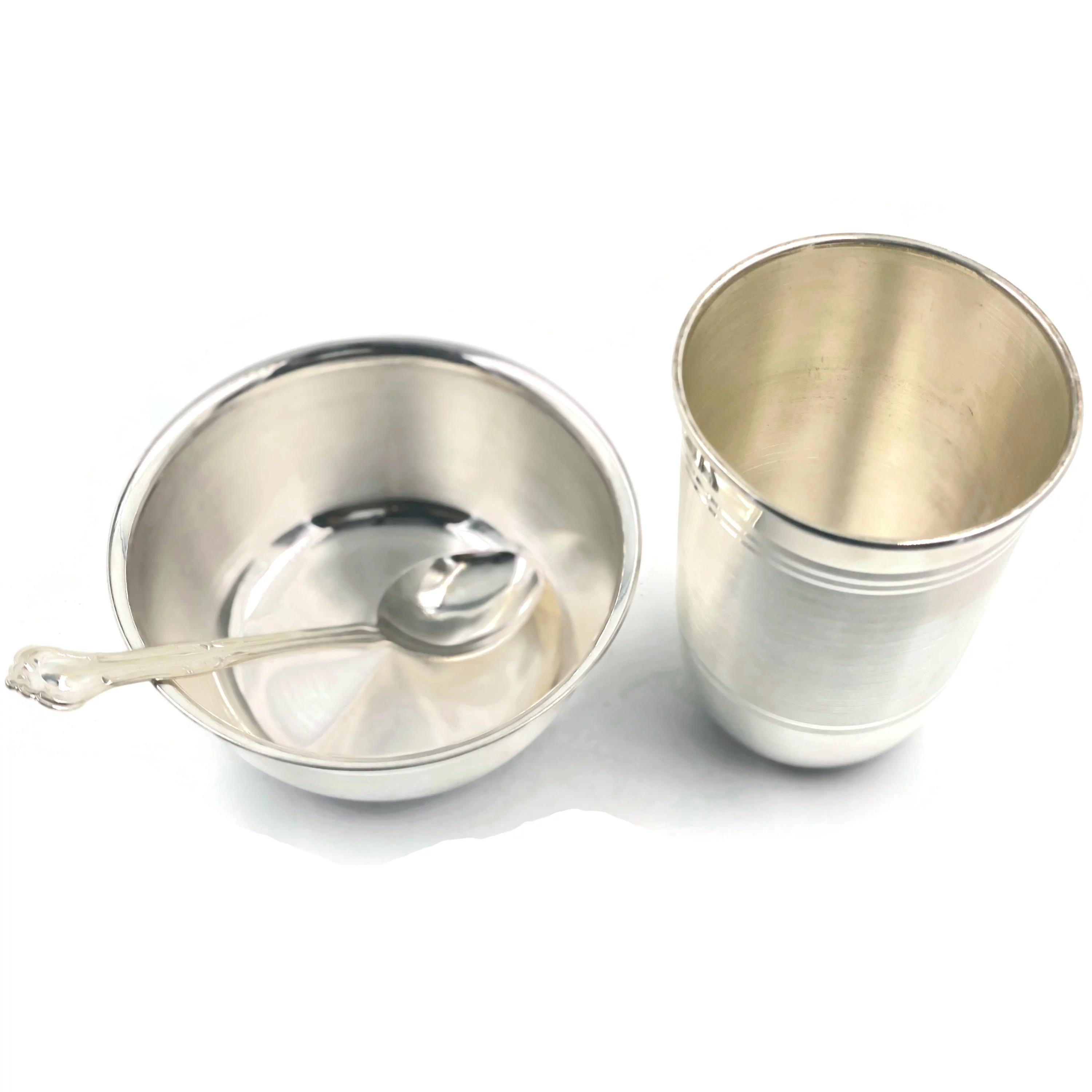 999 Pure Silver 4.0 Inch Glass, 4.3 Inch Bowl & Spoon - 4.0-inch Set#03