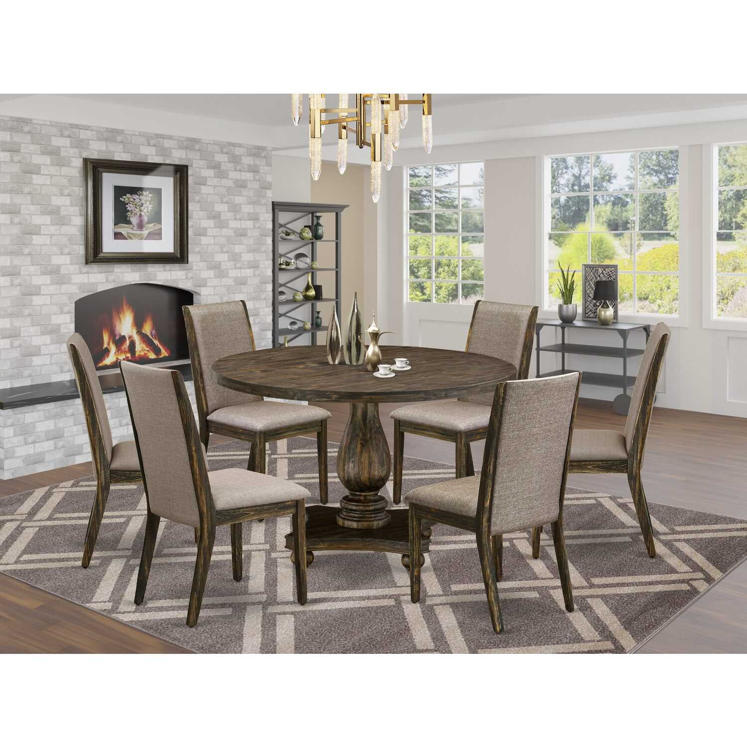 East West Furniture Irving 7-Piece Wood Dining Set in Gray/Distressed Jacobean