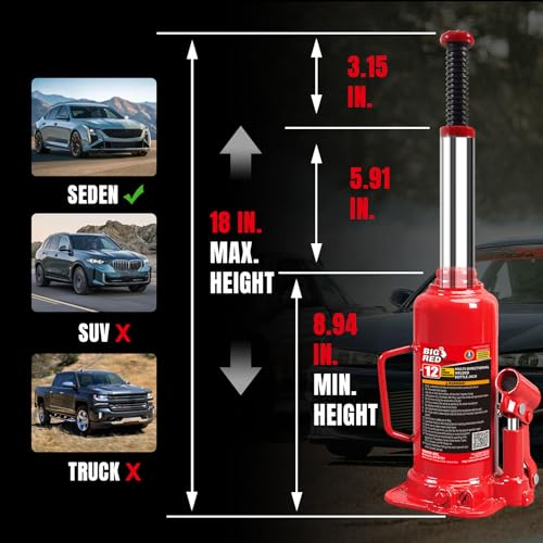 Torin T90413 Big Red Hydraulic Bottle Jack with Carrying Case, 4 Ton (8,000 lb) Capacity
