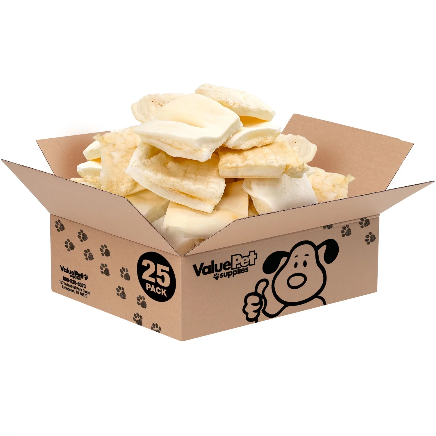 NEW- ValueBull Beef Cheek Chips for Dogs, 4x4 Inch, Natural, 25 Count BULK PACK