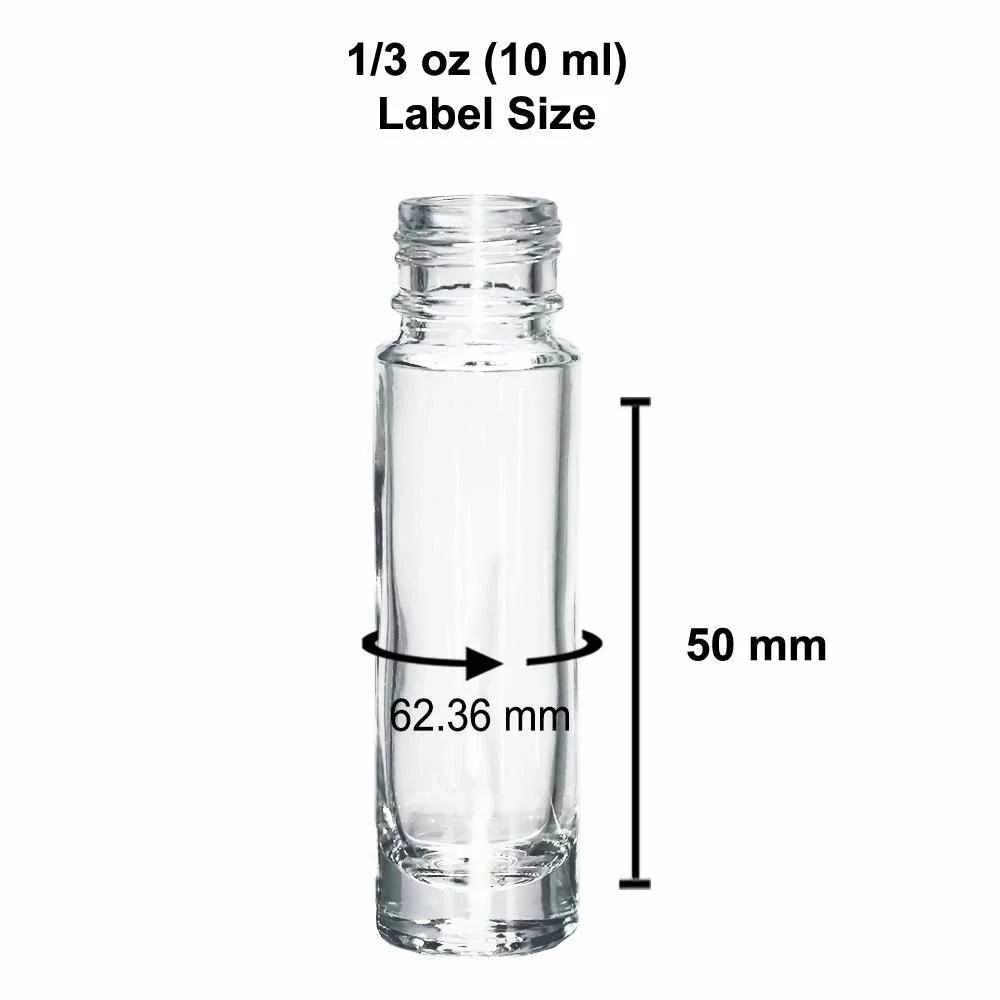 1/3 oz. (10 ml) Clear Glass Roll-on Bottle with Black Cap (Plastic Ball) (V3)