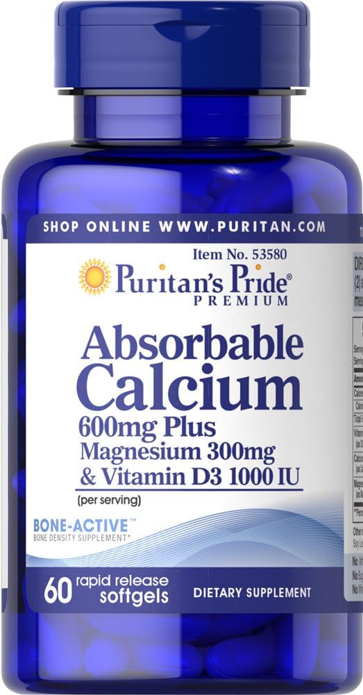 Puritan's Pride Absorbable Calcium 600mg plus Magnesium 300mg & Vitamin D 1000iu