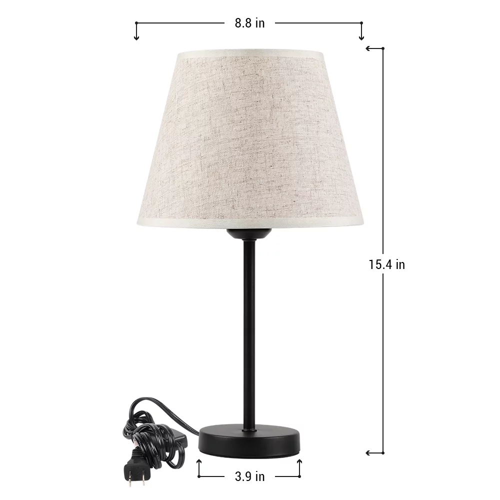 Set of 2 Haitral Modern Black Metal Bedside Lamp with White Linen Shade