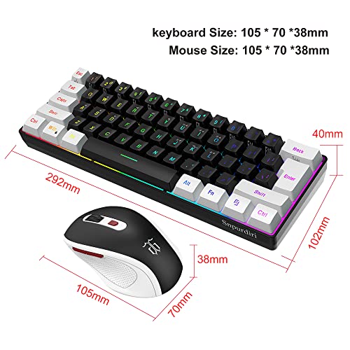 Snpurdiri 60% Wireless Gaming Keyboard and Mouse Combo, Include 2.4G Small Mini 60% Merchanical Feel Keyboard, Ergonomic Design Vertical Feel Wireless Mouse
